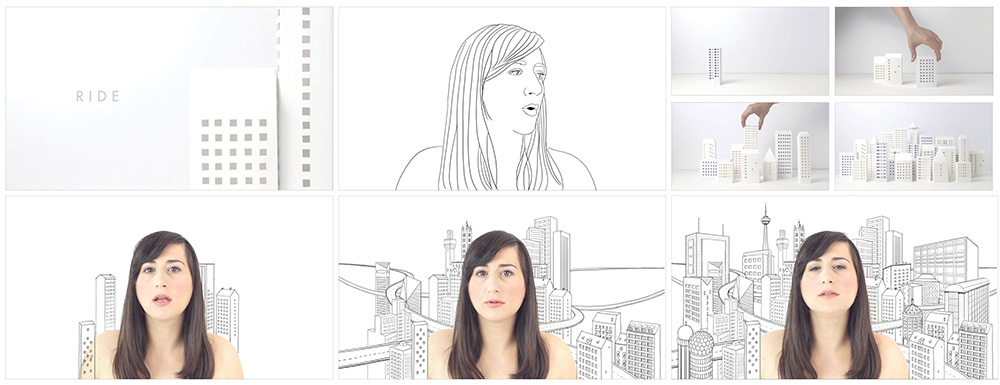 A set of six images showing screenshots from an animation, with illustration added to photos.