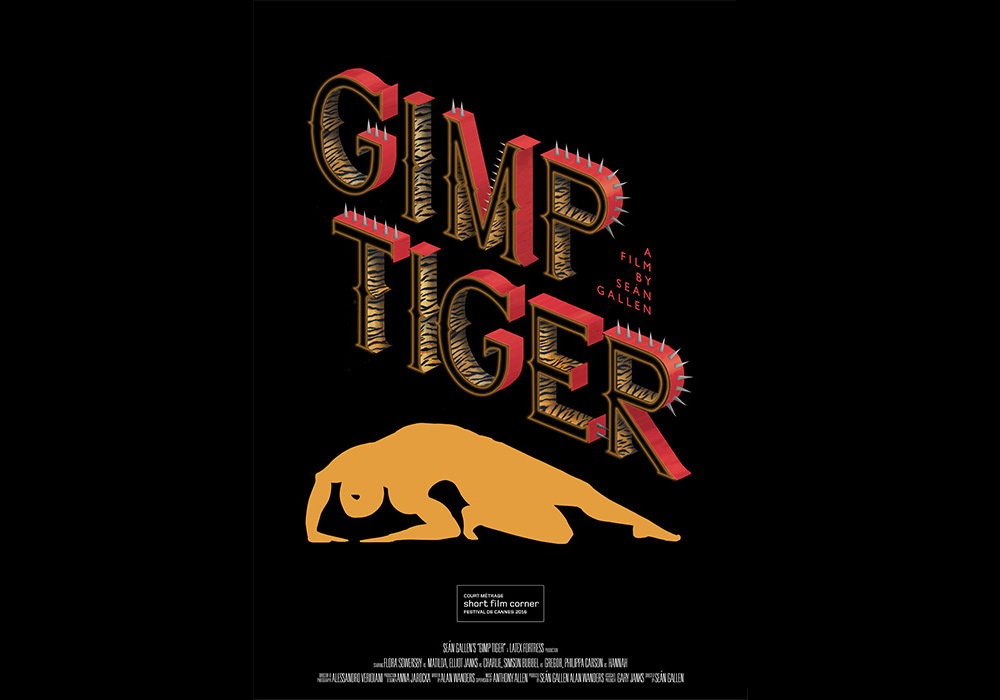 A set of two posters showing stylized title of the film Gimp Tiger.